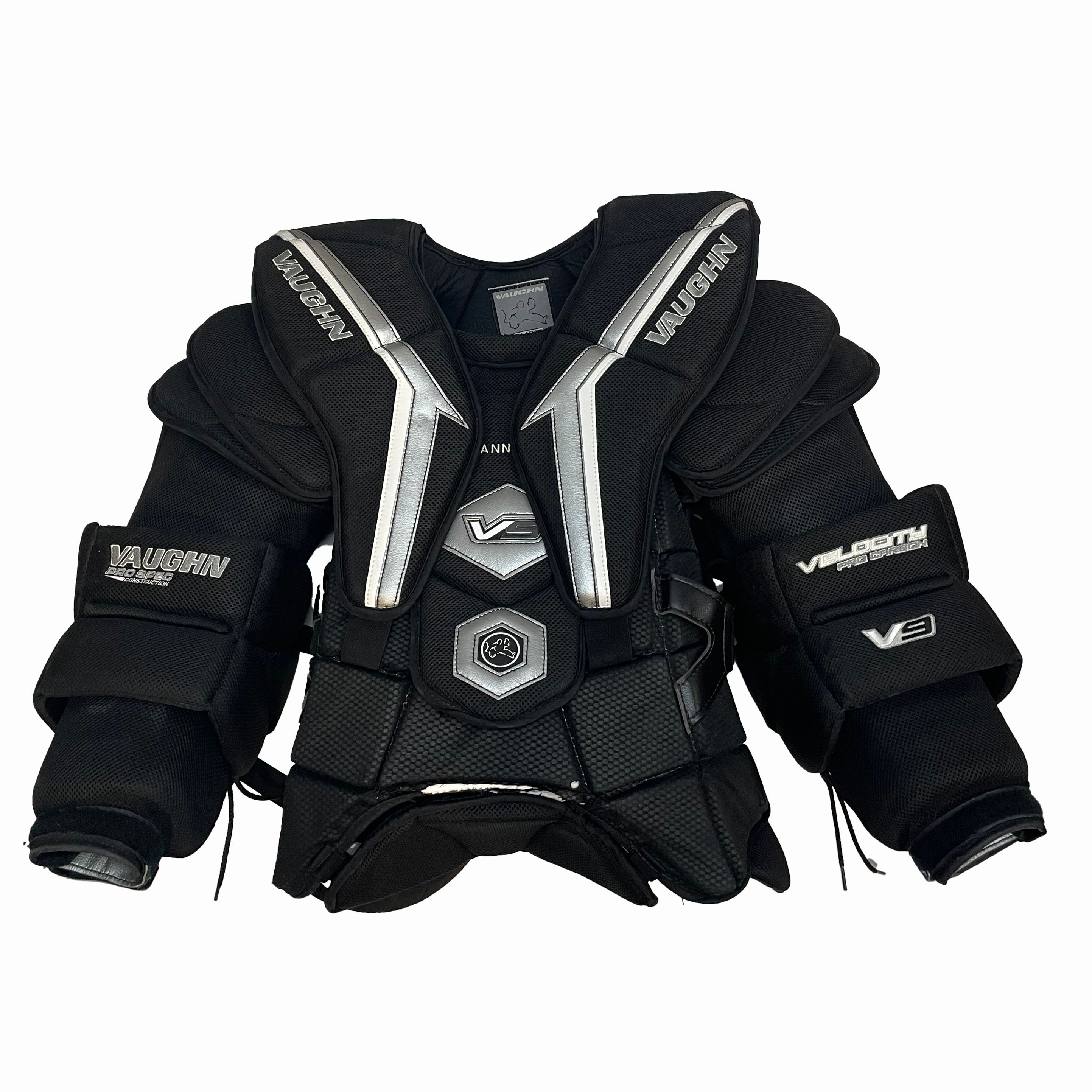 Vaughn Velocity V9 Pro Carbon – Plastron de gardien de but Pro Stock d'occasion (noir)